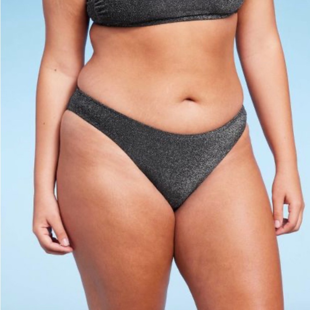 NWT WILD FABLE WOMENS BIKINI BOTTOM CHEEKY BLACK LUREX - Picture 6 of 7